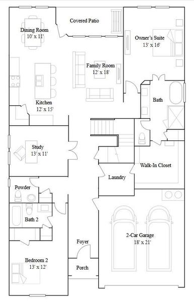2D floor plan layout of this home in Cross Creek West: Richmond Collection, Fulshear, TX (Image 4). 2D floor plan layout of this home in Cross Creek West: Richmond Collection, Fulshear, TX (Image 4).