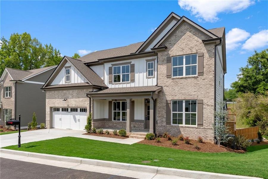 Front exterior of a new home in , Buford, GA, highlighting curb appeal (Image 25). Front exterior of a new home in , Buford, GA, highlighting curb appeal (Image 25).