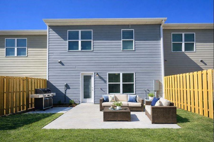 Exterior details and patio area of a home in The Enclave at Whitewater Creek, Union City (Image 3). Exterior details and patio area of a home in The Enclave at Whitewater Creek, Union City (Image 3).