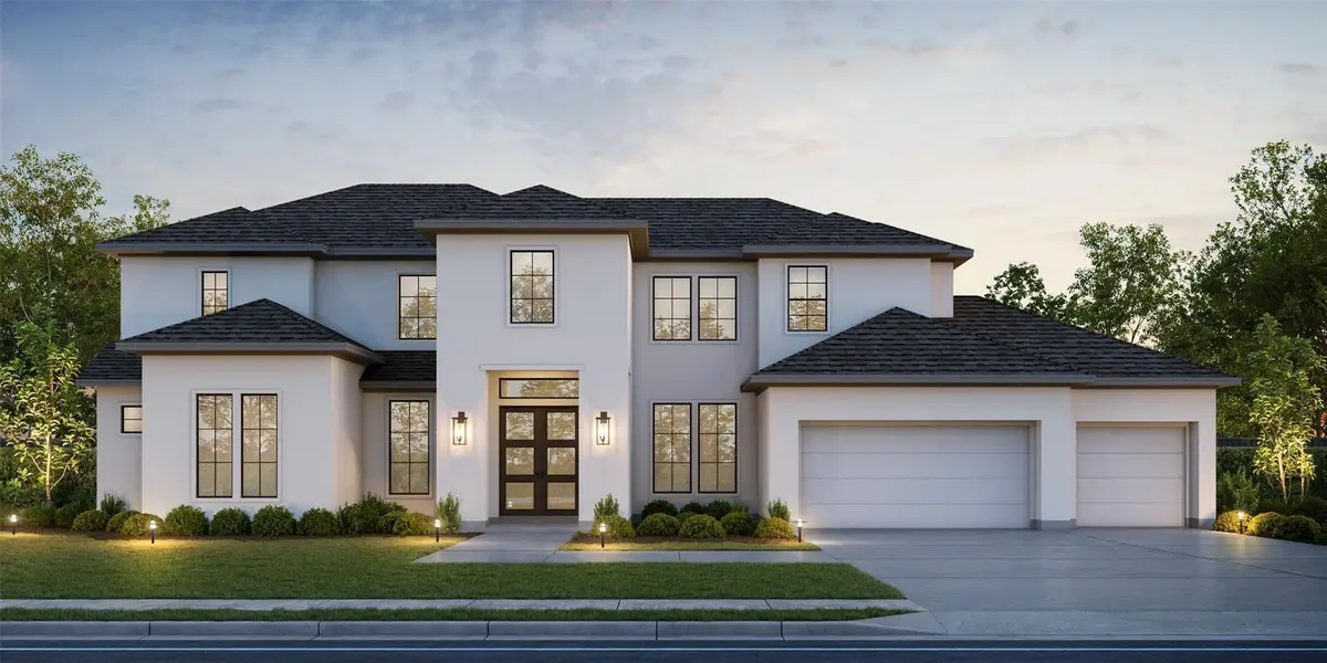 Front exterior of a new home in Harvest Green, Richmond, TX, highlighting curb appeal (Image 1). Front exterior of a new home in Harvest Green, Richmond, TX, highlighting curb appeal (Image 1).
