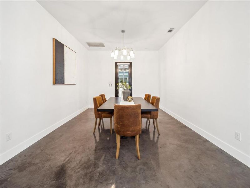 Dining space with a notable chandelier