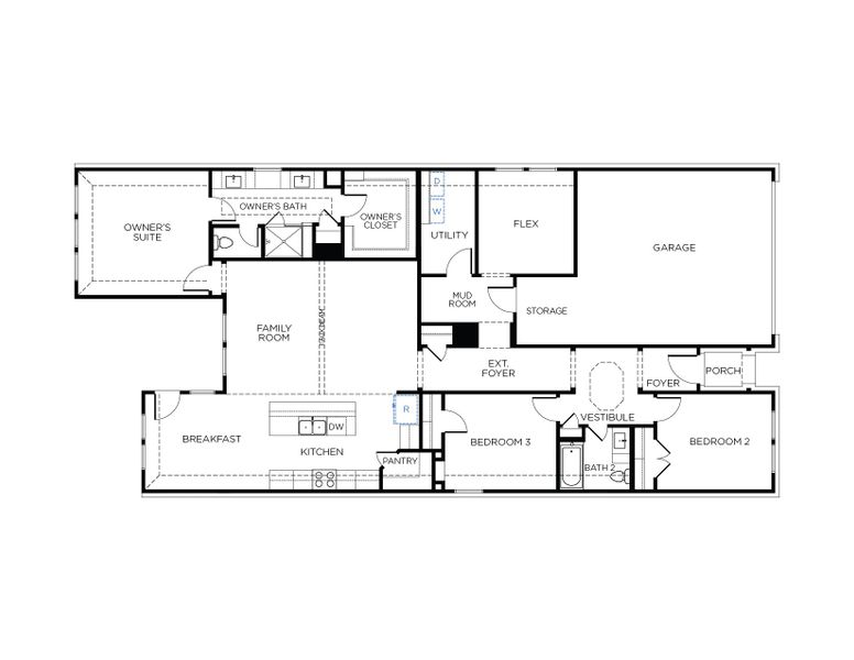 2D floor plan layout for the Melbourne by Tricoast Homes in Lago Mar  50'  &  55', Texas City, TX (Image 9).