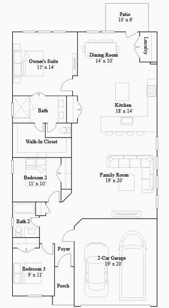 2D floor plan layout of this home in The Trails, New Caney, TX (Image 2).