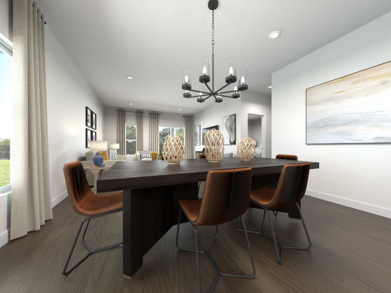 The open-concept floorplan allows for an easy flow between the kitchen and dining areas.