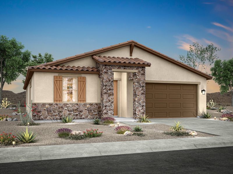 Representative exterior photo of a completed home built from the Prescott by William Ryan Homes in Alta Vida at Westpark, Buckeye, AZ (Image 2). Representative exterior photo of a completed home built from the Prescott by William Ryan Homes in Alta Vida at Westpark, Buckeye, AZ (Image 2).