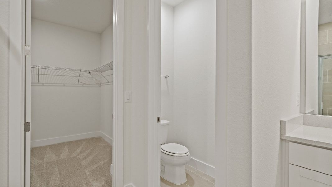 Primary En Suite Bath and Spacious Walk-in Closet in the Buttonwood Floor Plan by DRB Homes Ardisia Park in New Smyrna Beach