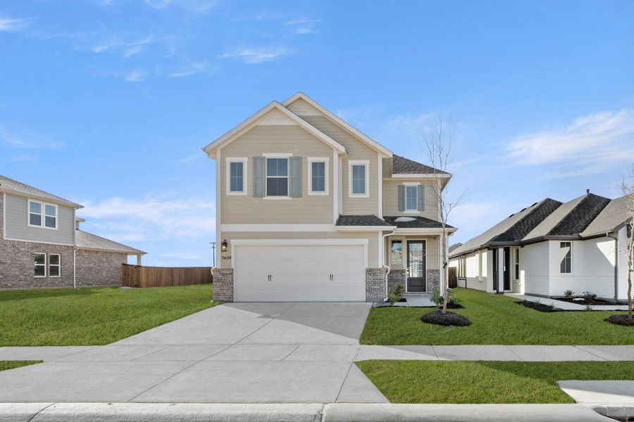 Front exterior of a new home in The Meadows, Denton, TX, highlighting curb appeal (Image 1). Front exterior of a new home in The Meadows, Denton, TX, highlighting curb appeal (Image 1).