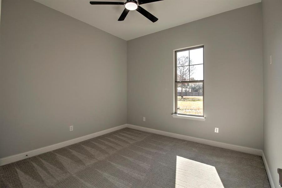 Empty room featuring carpet and ceiling fan