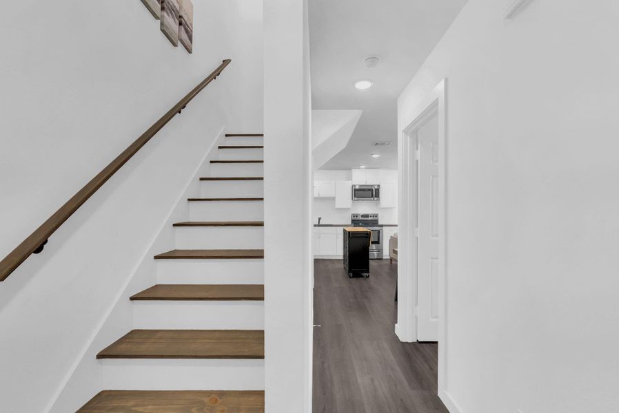 Stairwell to the second story of Unit B. Stairwell to the second story of Unit B.