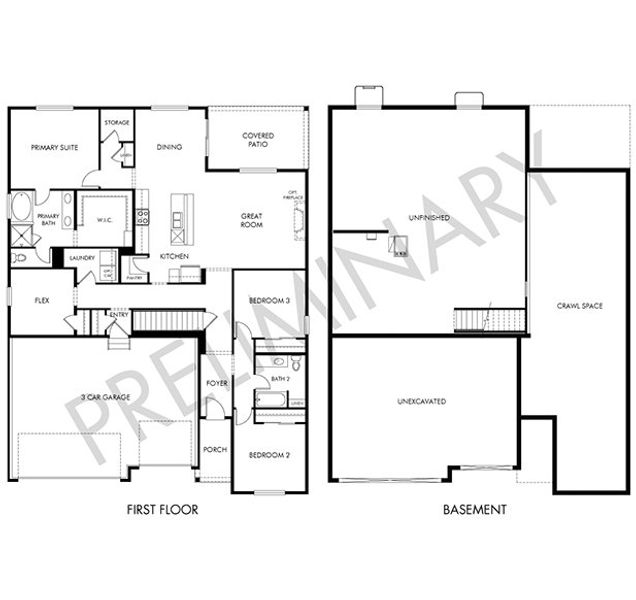 2D floor plan layout for the The Granby by Meritage Homes in Paint Brush Hills, Peyton, CO (Image 3).
