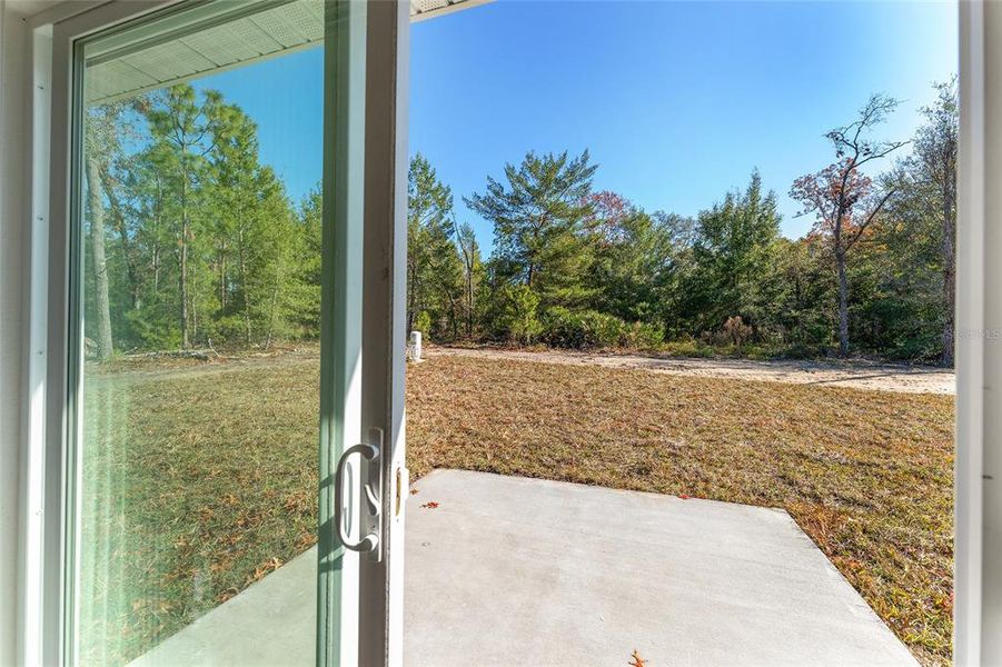 Sliding doors to patio and  private back yard