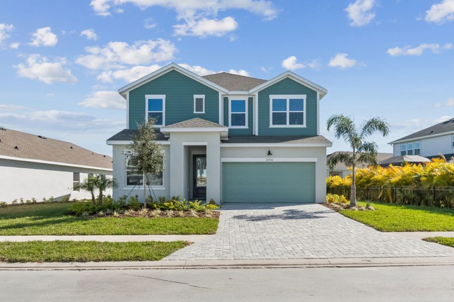 Representative exterior photo of a completed home built from the The Bradson by David Weekley Homes in North River Ranch – Garden Series, Parrish, FL (Image 2). Representative exterior photo of a completed home built from the The Bradson by David Weekley Homes in North River Ranch – Garden Series, Parrish, FL (Image 2).