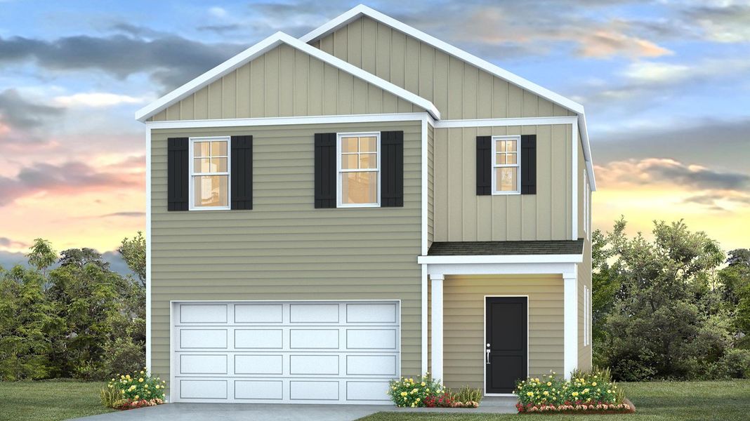 Front exterior of a new home in Hunter's Branch, Hopkins, SC, highlighting curb appeal (Image 1). Front exterior of a new home in Hunter's Branch, Hopkins, SC, highlighting curb appeal (Image 1).