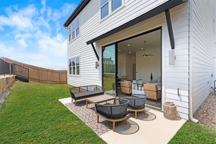Exterior details and patio area of a home in Agave, Austin (Image 18).