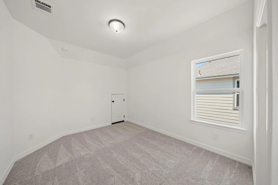 Third bedroom with private bath. "Note: Sample product photo. Actual exterior and interior selections may vary by homesite. Photo may be virtually staged