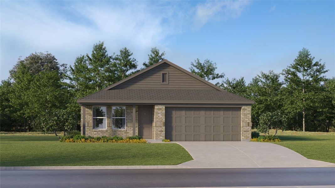 Front exterior of a new home in The Grand Prairie, Hockley, TX, highlighting curb appeal (Image 2).