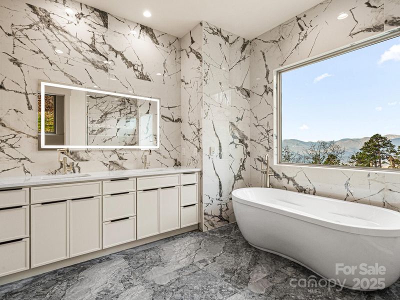 Primary bath luxurious bathtub and vanity