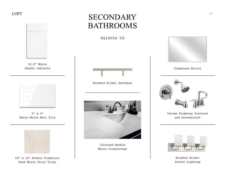 Loft Look Palette 6: Secondary Bathroom Selection Sheet (*Artist rendering used for illustration purposes only.)