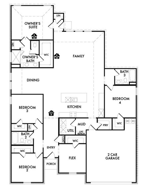 2D floor plan layout for the Walden II by Impression Homes in Mountain Valley Lake, Burleson, TX (Image 3). 2D floor plan layout for the Walden II by Impression Homes in Mountain Valley Lake, Burleson, TX (Image 3).