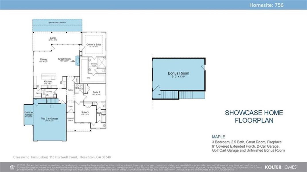 2D floor plan layout of this home in Cresswind Georgia at Twin Lakes, Hoschton, GA (Image 3).