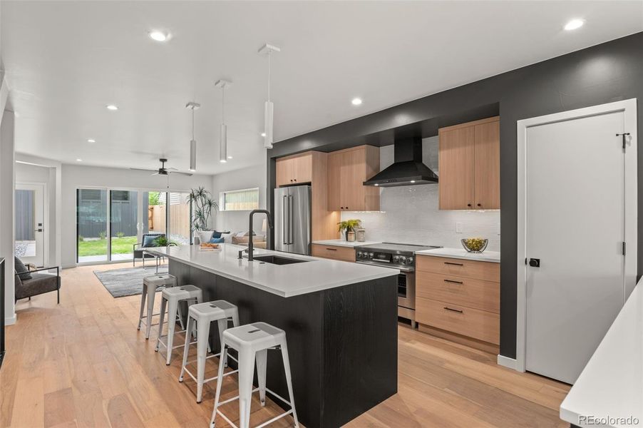 Bar seating at the large kitchen island