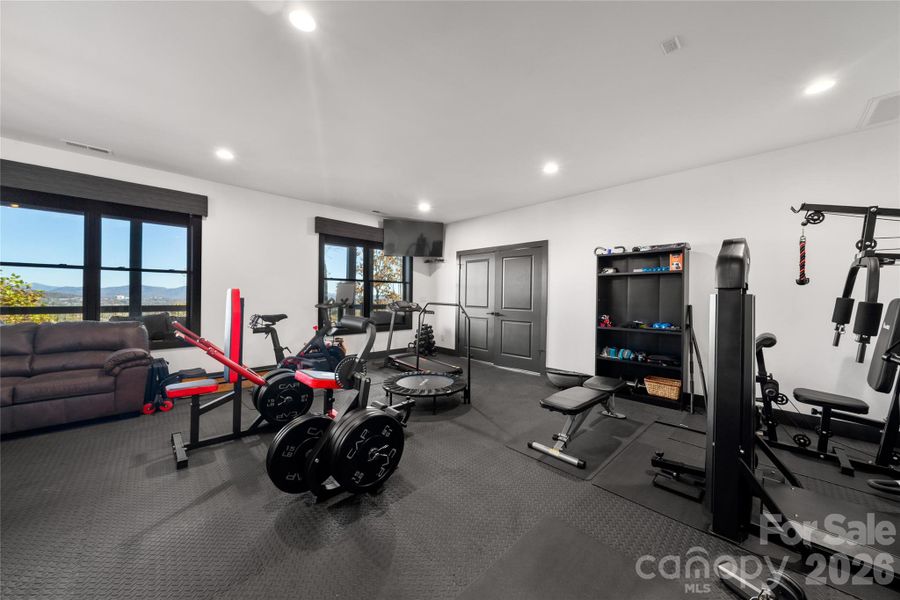 Enormous wellness area offers beautiful views. All exercise equipment is available for purchase.