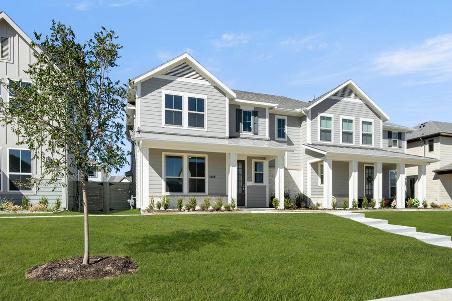 Front exterior of a new home in Terrace Collection at Harvest, Argyle, TX, highlighting curb appeal (Image 2).