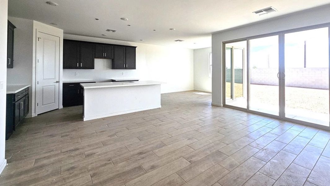 Great room, kitchen and dining