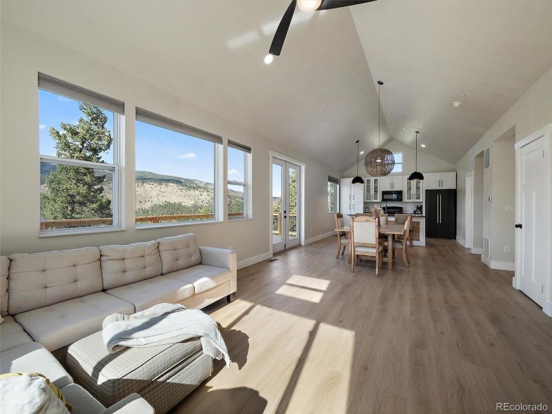 Living area opens into the kitchen.
