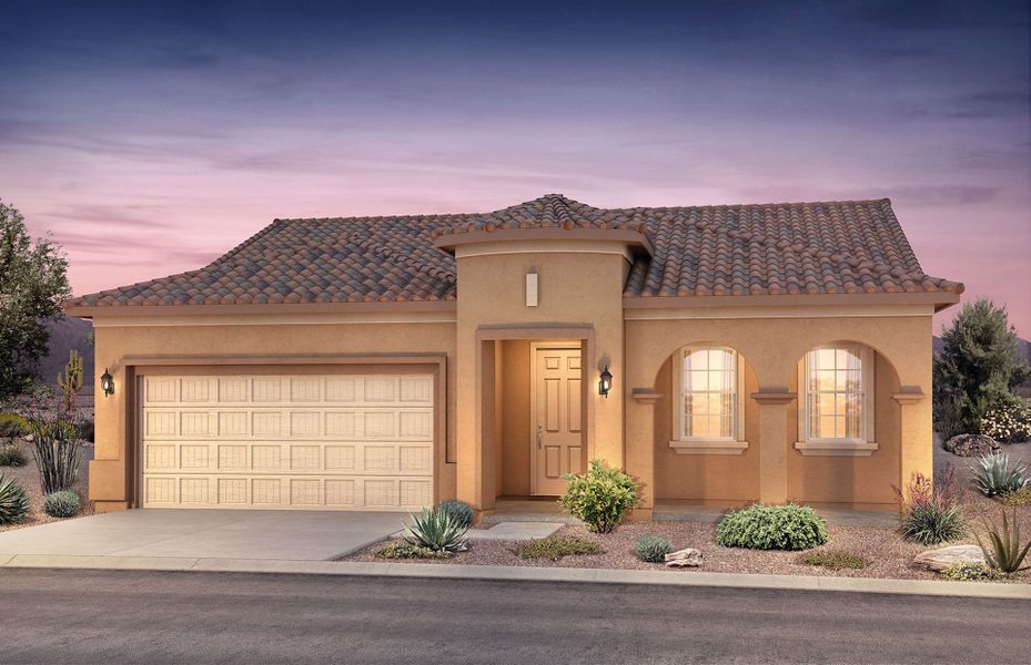 Representative exterior photo of a completed home built from the Hideaway Final Opportunity by Del Webb in Sun City Anthem at Merrill Ranch, Florence, AZ (Image 2). Representative exterior photo of a completed home built from the Hideaway Final Opportunity by Del Webb in Sun City Anthem at Merrill Ranch, Florence, AZ (Image 2).