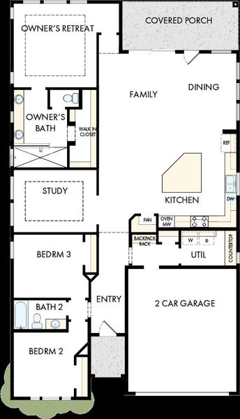 2D floor plan layout of this home in Tavolo Park Cottages, Fort Worth, TX (Image 2).