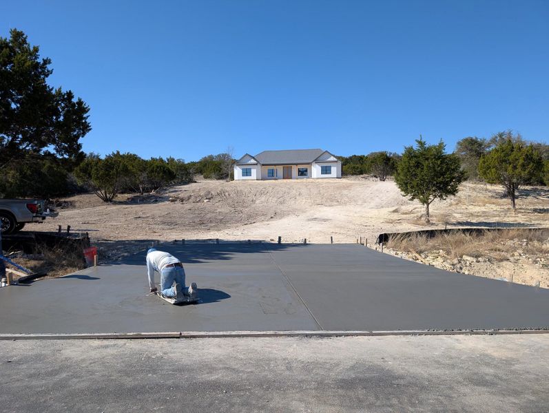 Newly poured concrete slab for construction