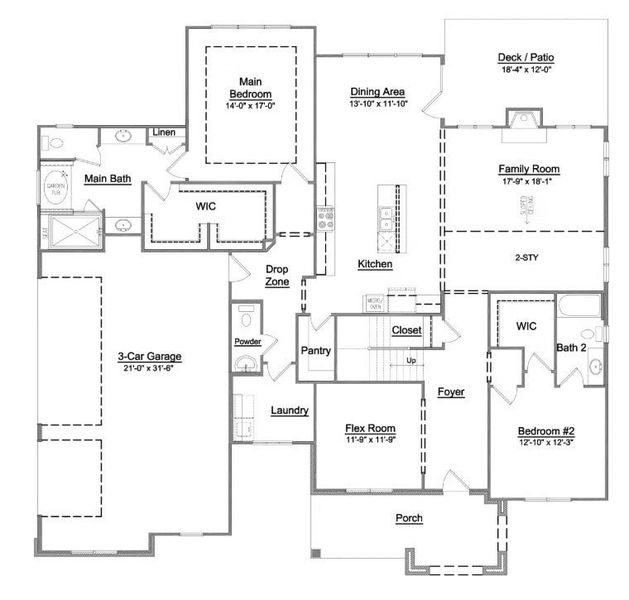 2D floor plan layout for the Paxton by Niblock Homes in Cordera, Concord, NC (Image 3).
