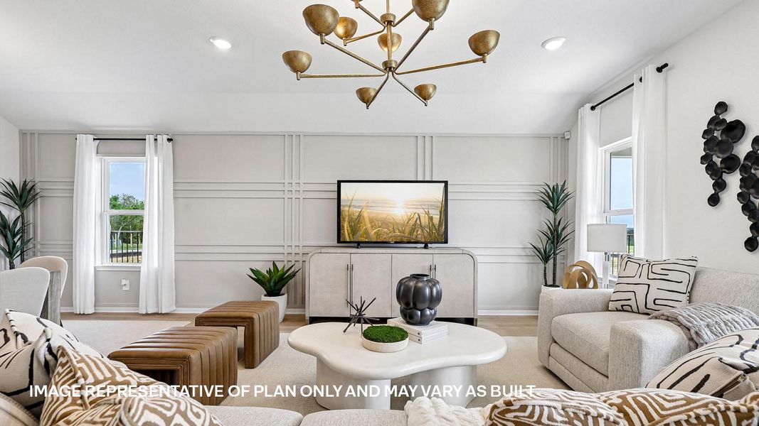 Representative furnished interior of a home built from the The Kingston by D.R. Horton in Revelry, Del Valle (Image 11).