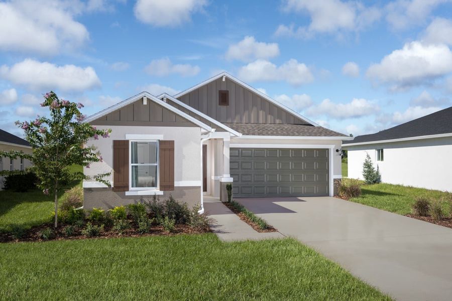 Representative exterior photo of a completed home built from the 1662 Modeled by KB Home in Canoe Creek Reserve II, St. Cloud, FL (Image 17). Representative exterior photo of a completed home built from the 1662 Modeled by KB Home in Canoe Creek Reserve II, St. Cloud, FL (Image 17).