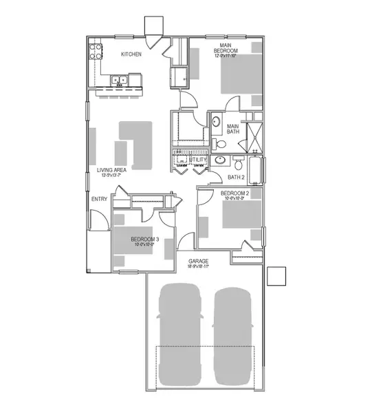2D floor plan layout of this home in Trinity Ranch, Elgin, TX (Image 2).