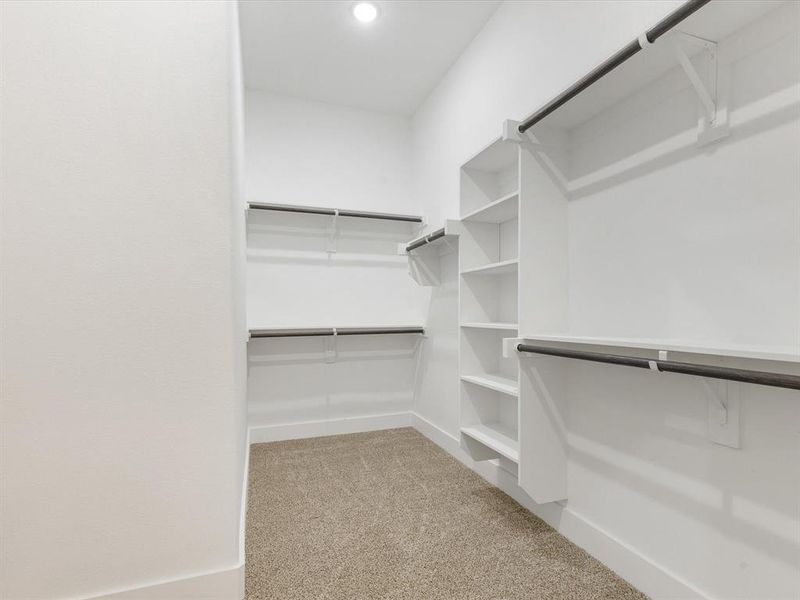 Walk in closet with light carpet