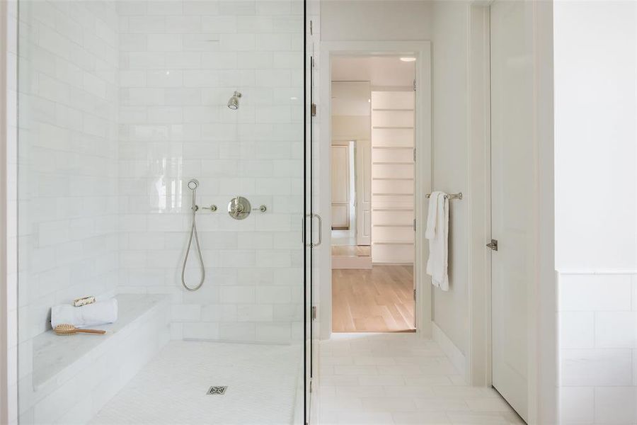 Bathroom featuring tile floors and walk in shower