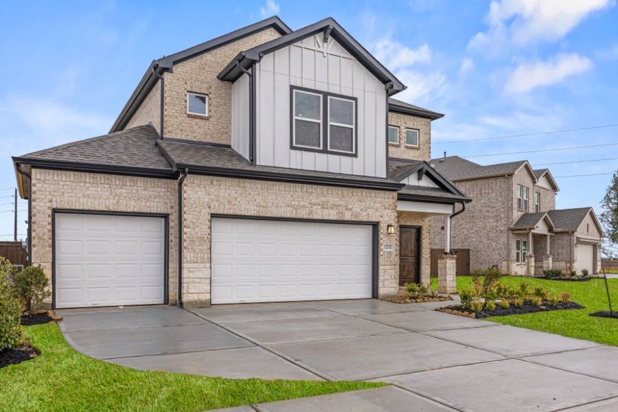 Front exterior of a new home in Creekhaven, Arcola, TX, highlighting curb appeal (Image 18).
