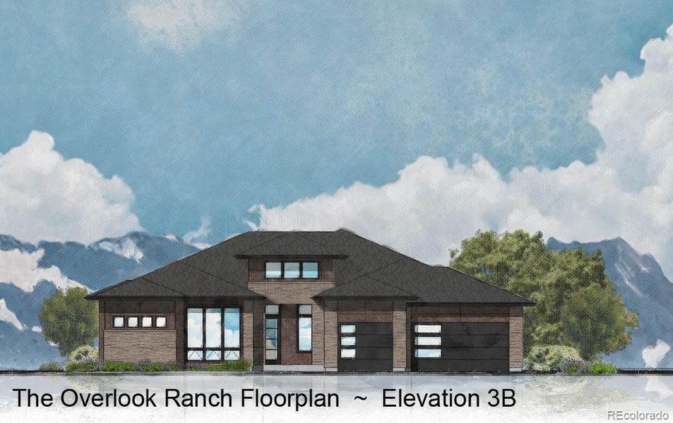 Rare Ranch Floorplan - The Ridgeview Plan Elevation 1B - 2nd Story FAUX Windows are for Dramatic Look Only