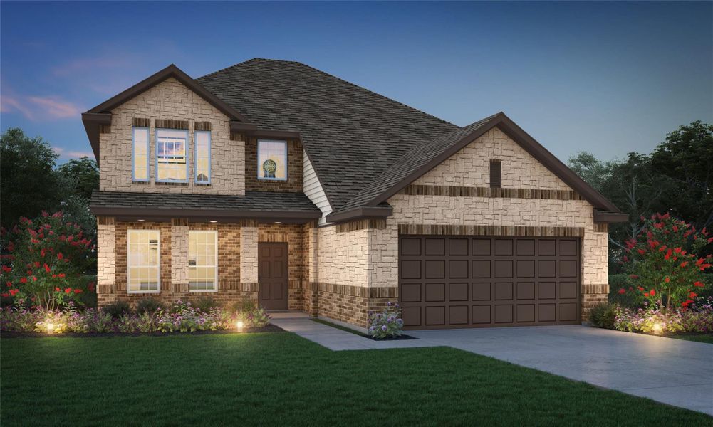 Front exterior of a new home in Bluestem, Brookshire, TX, highlighting curb appeal (Image 1). Front exterior of a new home in Bluestem, Brookshire, TX, highlighting curb appeal (Image 1).