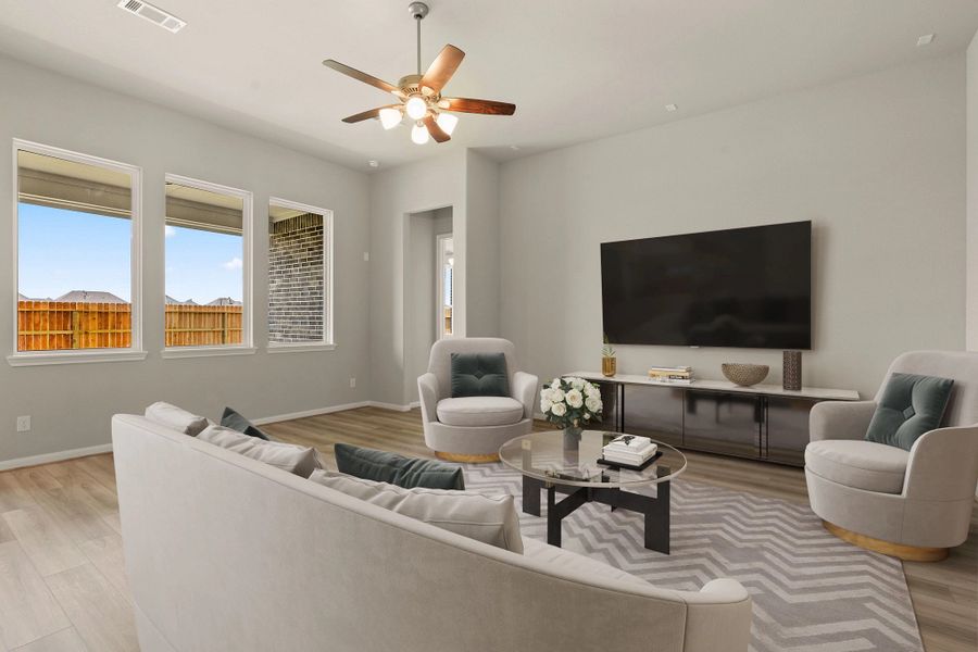 Family room. Note: Sample product photo. Actual exterior and interior selections may vary by homesite. Photo may be virtually staged