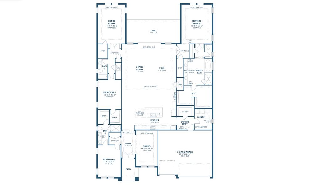 2D floor plan layout for the Cedar Key Grande I by Homes by WestBay in Barrington Preserve, Brandon, FL (Image 3).