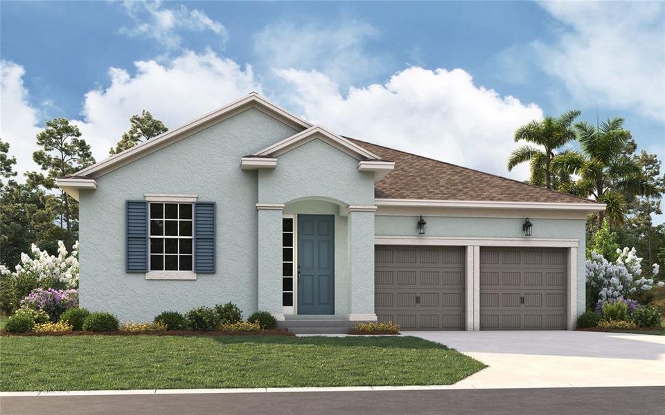 Front exterior of a new home in Crossroads at Kelly Park, Apopka, FL, highlighting curb appeal (Image 1). Front exterior of a new home in Crossroads at Kelly Park, Apopka, FL, highlighting curb appeal (Image 1).