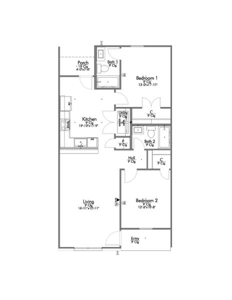 2D floor plan layout for the The 1004 by Stylecraft Builders in Townhomes at Yaupon Trails, Bryan, TX (Image 3).