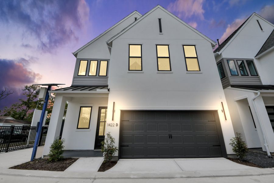 Front exterior of a new home in Caywood Place, Houston, TX, highlighting curb appeal (Image 24). Front exterior of a new home in Caywood Place, Houston, TX, highlighting curb appeal (Image 24).