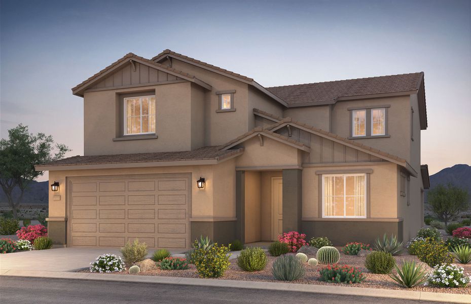 Front exterior of a new home in Artisan at Asante, Surprise, AZ, highlighting curb appeal (Image 22).