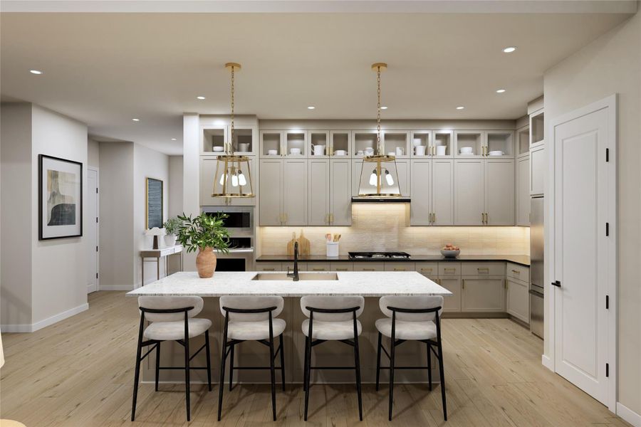 REPRESENTATIVE PHOTO:  Beautiful Kitchen with cabinets to the ceiling, gas c-top with updraft vent hood and quartz counters!