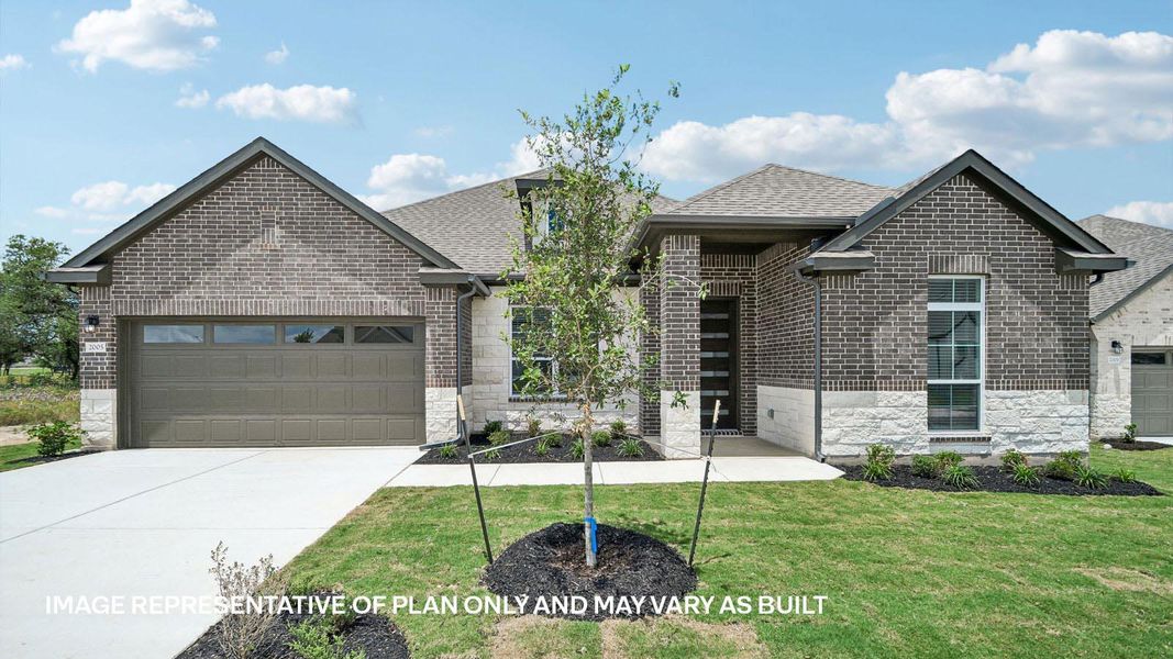 Front exterior of a new home in Rosenbusch Ranch, Leander, TX, highlighting curb appeal (Image 1). Front exterior of a new home in Rosenbusch Ranch, Leander, TX, highlighting curb appeal (Image 1).