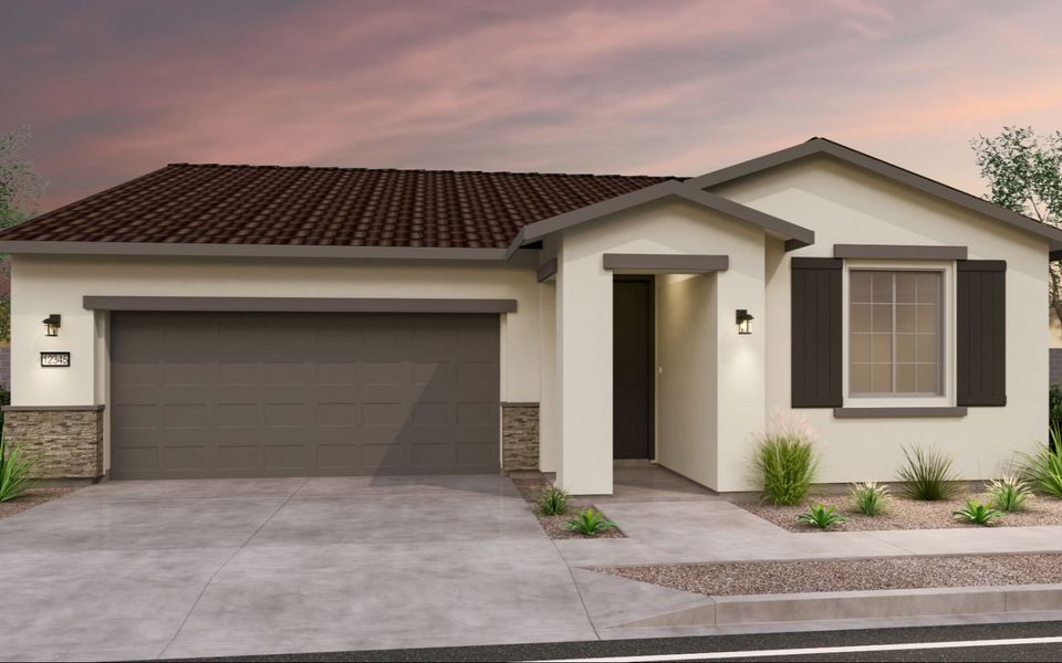 Representative exterior photo of a completed home built from the Aster by Brookfield Residential in Wildflower at Blossom Rock, Apache Junction, AZ (Image 5).